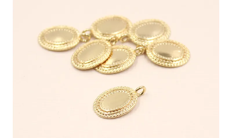 Colgante Ovalo enmarcado 15*10mm Oro / Cuentas Metálicas de Latón / Zamak
