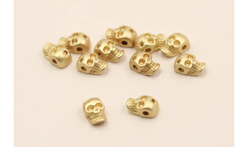 Cuenta Mini Calavera 7,5*5*4mm Dorado Mate / Cuentas Metálicas de Latón / Zamak