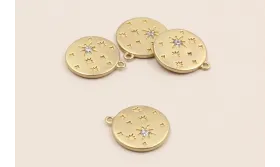 Disco de 12mm Dorado Mate con Sol y  Microbrillo / Cuentas Metálicas de Latón / Zamak