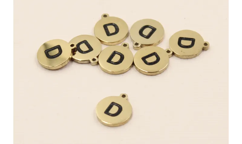 Chapa acero Inoxidable 10mm letra  D / Cuentas Metálicas de Acero Inoxidable