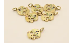 Calavera Acero Inoxidable Brillos 14*16mm Oro / Cuentas Metálicas de Acero Inoxidable