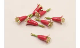 Flor esmaltada 30*10 Oro Mate, Rosa verde y blanca / Cuentas Metálicas de Latón / Zamak