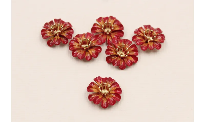 Cuenta Flor  14mm esmalte manual Rojos y Naranjas / Cuentas Metálicas de Latón / Zamak