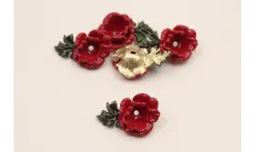 Pieza Flor 21*12mm esmalte manual verde y Roja / Cuentas Metálicas de Latón / Zamak