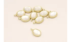 Colgante 10*7mm Dorado Mate con Pieza Opal / Cuentas Metálicas de Latón / Zamak