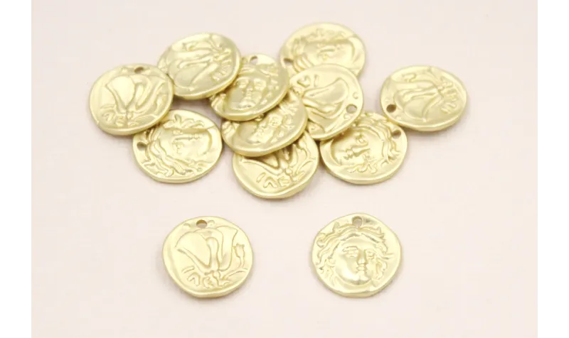 Cuenta Chapa Romano Dorado Mate 14mm / Cuentas Metálicas de Latón / Zamak