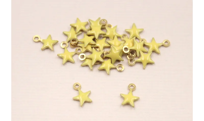 Cuenta Estrella 6mm esmalte Amarillo pálido / Cuentas Metálicas de Latón / Zamak
