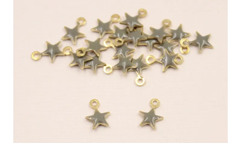 Cuenta Estrella 6mm esmalte Gris / Cuentas Metálicas de Latón / Zamak