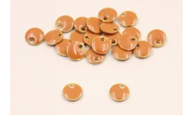 Cuenta Disco esmaltado 6mm Teja vivo / Cuentas Metálicas de Latón / Zamak