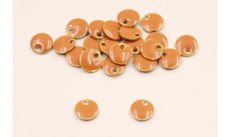 Cuenta Disco esmaltado 6mm Teja vivo / Cuentas Metálicas de Latón / Zamak