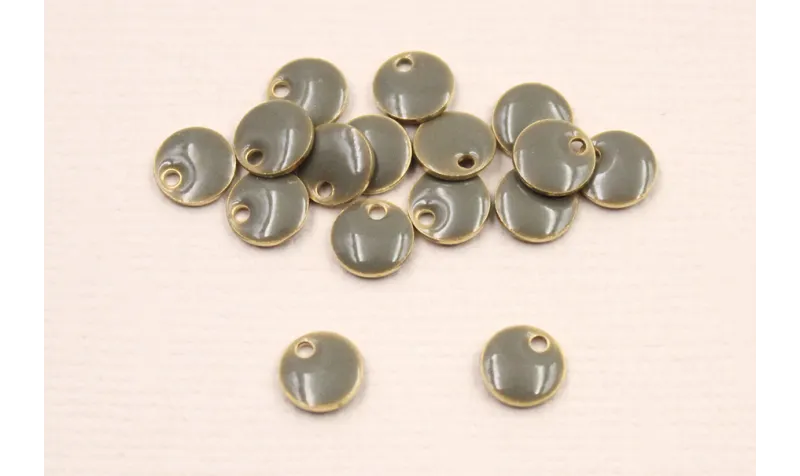 Cuenta Disco esmaltado 6mm Gris / Cuentas Metálicas de Latón / Zamak