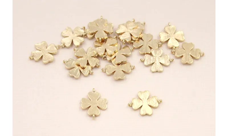 Cuenta Trébol 4 hojas dorado 10mm / Cuentas Metálicas de Latón / Zamak