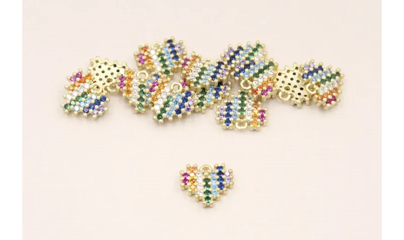 Colgante corazón Microbrillos 10*8mm / Cuentas Metálicas de Latón / Zamak
