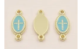 Colgante Stainless Steel: 15*10 Cruz Turquesa / Cuentas Metálicas de Acero Inoxidable