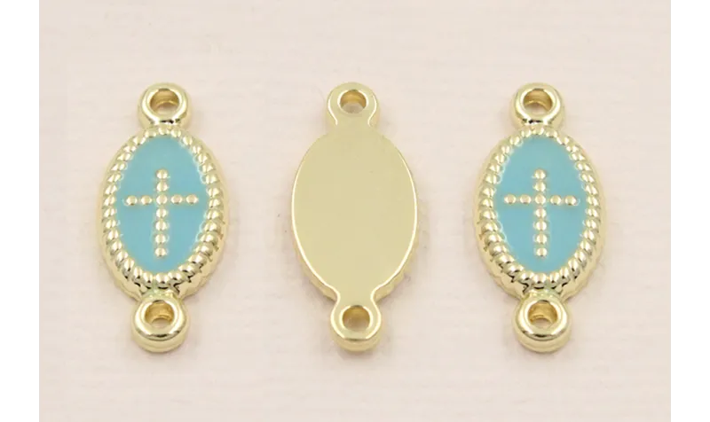 Colgante Stainless Steel: 15*10 Cruz Turquesa / Cuentas Metálicas de Acero Inoxidable