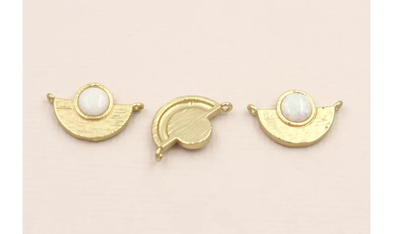 Entrepieza con cristal Opal 15*10*2mm Dorado Mate / Cuentas Metálicas de Latón / Zamak