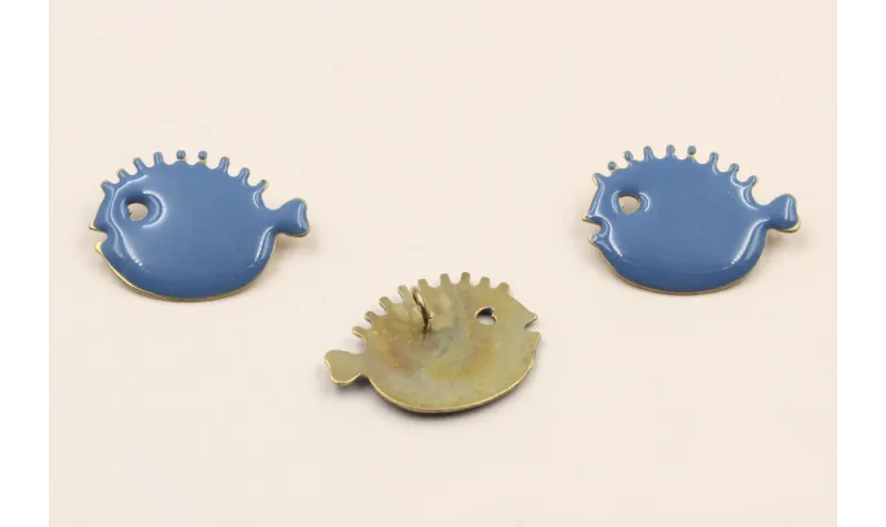 Cuenta Pez Globo 20*15 con Anilla esmalte Azul / Cuentas Metálicas de Latón / Zamak