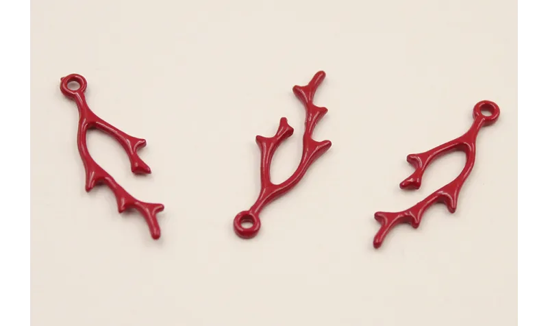 Cuenta Coral 25*7*0,5mm esmalte Rojo / Cuentas Metálicas de Latón / Zamak