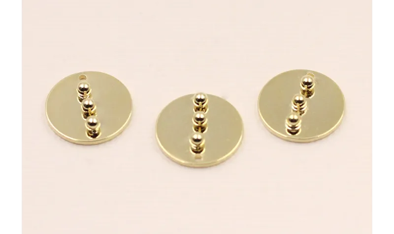 Disco de 14mm con 3 bolas Oro / Cuentas Metálicas de Latón / Zamak