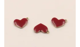 Colgante Corazón plano 10*7mm esmalte Rojo / Cuentas Metálicas de Latón / Zamak