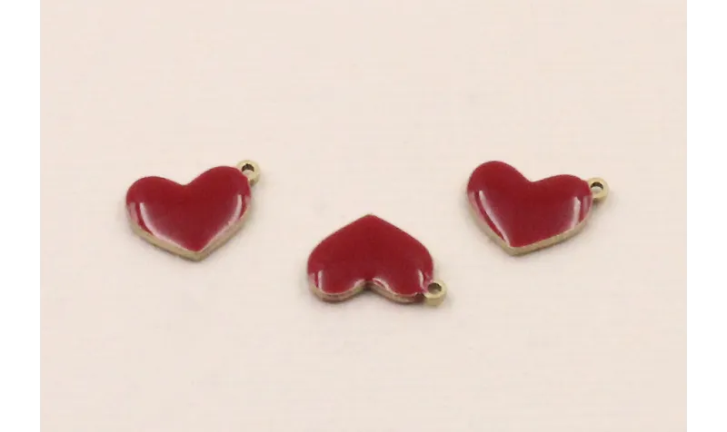 Colgante Corazón plano 10*7mm esmalte Rojo / Cuentas Metálicas de Latón / Zamak