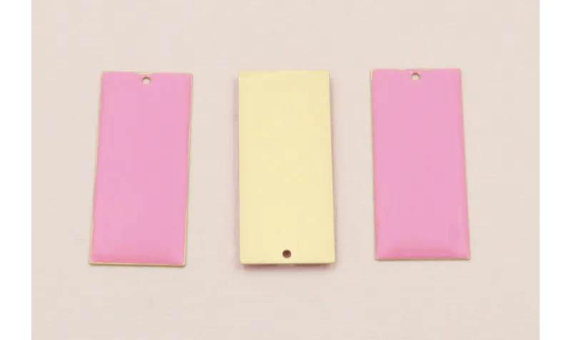 Cuenta Rectangulo 38*15 D.Mate Esmalte Rosa / Cuentas Metálicas de Latón / Zamak