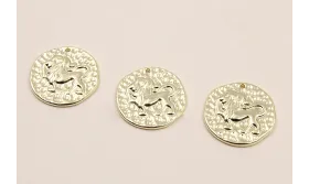 Medalla 16mm latón Dorado Horóscopo LEO / Cuentas Metálicas de Latón / Zamak