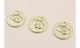 Medalla 16mm latón Dorado Horóscopo PISCIS / Cuentas Metálicas de Latón / Zamak