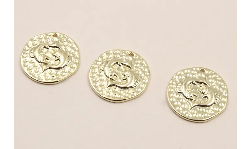 Medalla 16mm latón Dorado Horóscopo PISCIS / Cuentas Metálicas de Latón / Zamak