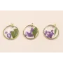 Colgante disco Cristal 14mm con Flores Moradas / Cuentas Metálicas de Latón / Zamak