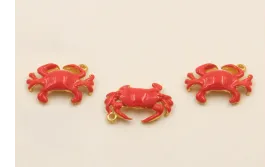 Colgante Cangrejo 15*10mm Rojo Coral / Cuentas Metálicas de Latón / Zamak