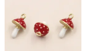Colgante seta 12*6mm Blanca y Roja / Cuentas Metálicas de Latón / Zamak