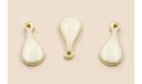 Pieza Acero Inox. Gota Plata 9*4mm esmalte Blanca / Cuentas Metálicas de Acero Inoxidable