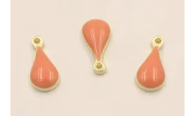 Colgante Acero Inox. Gota *4mm esmalte Coral / Cuentas Metálicas de Acero Inoxidable