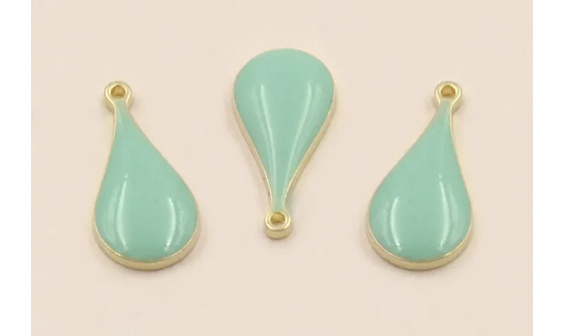 Colgante Acero Inox. Gota  14*6mm esmalte Turquesa / Cuentas Metálicas de Acero Inoxidable