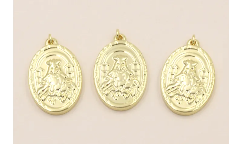 Colgante Acero Inox. Medalla Virgen 26*18mm Oro / Cuentas Metálicas de Acero Inoxidable