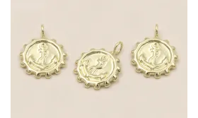 Colgante Acero Inox. Disco estriado Ancla 11mm Oro / Cuentas Metálicas de Acero Inoxidable