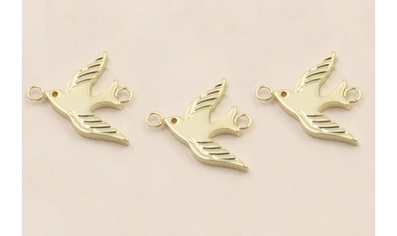 Colgante Acero Pajaro doble anilla 12*12mm Oro / Cuentas Metálicas de Acero Inoxidable