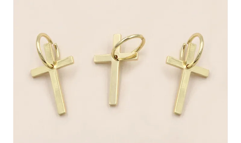 Acero Inox. Colgante Cruz 20*10 y aro de 9mm Oro / Cuentas Metálicas de Acero Inoxidable