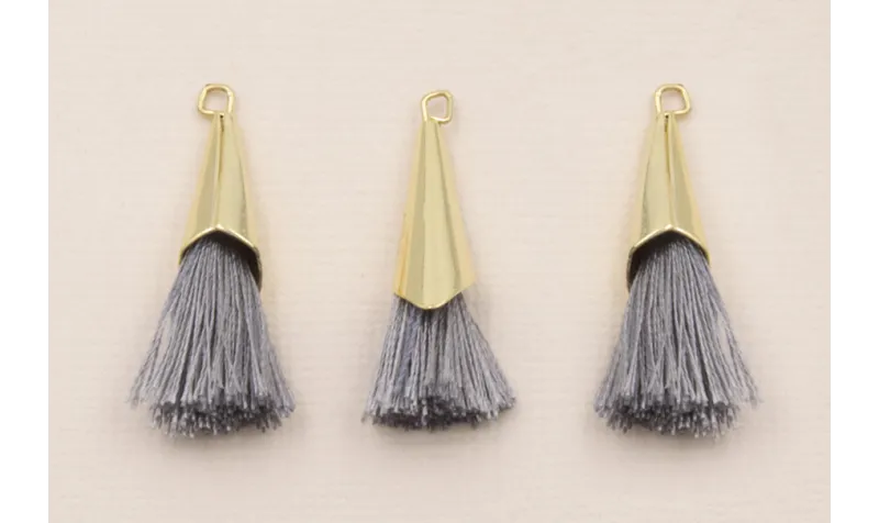 Casquilla metálica Oro con fleco Gris 20+20mm / Cuentas Metálicas de Latón / Zamak