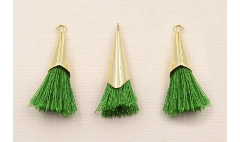 Casquilla metálicaOro  con fleco Green 20+20mm / Cuentas Metálicas de Latón / Zamak