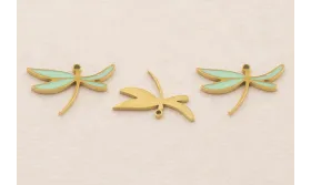 Cuenta Libélula 17*11mm Acero Turquesa y Oro / Cuentas Metálicas de Acero Inoxidable