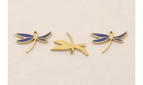 Cuenta Libélula 17*11mm Acero Inox. Azul y Oro / Cuentas Metálicas de Acero Inoxidable