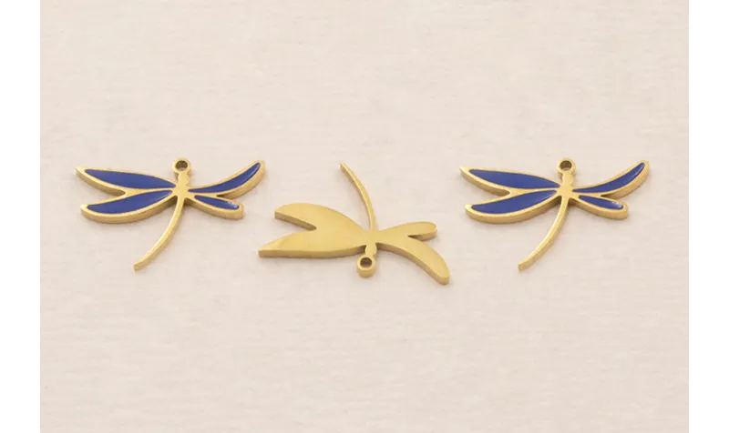 Cuenta Libélula 17*11mm Acero Inox. Azul y Oro