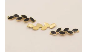 Entrepieza Pétalos 35*800 Acero Inox. Oro y  Negro / Cuentas Metálicas de Acero Inoxidable