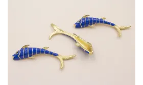 Cuenta Pez 80*15mm Dorado Mate Esmalte Azul / Cuentas Metálicas de Latón / Zamak