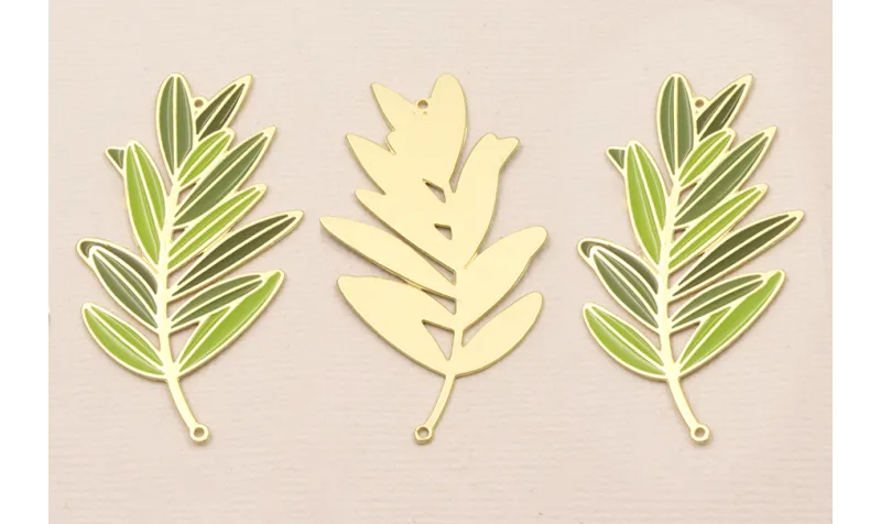 Pieza Rama Oro Mate esmalte 50*25 Esmaltes verdes / Cuentas Metálicas de Latón / Zamak