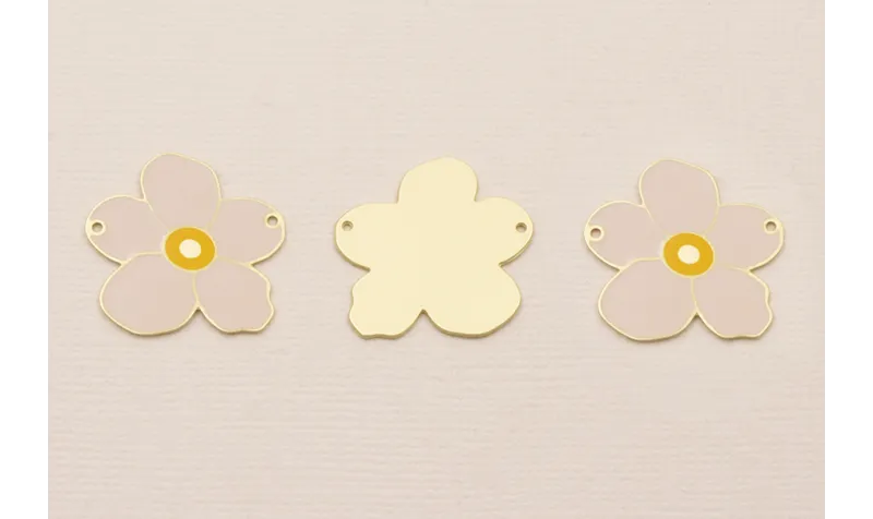 Pieza Flor Plana Dorado Mate 22mm Rosa y Mostaza