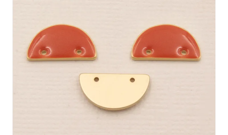Cuenta Semicirculo 15*7mm esmalte Rosa Coral / Cuentas Metálicas de Latón / Zamak