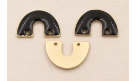 Herradura Dorad Mate 15*8mm Esmalte Negro / Cuentas Metálicas de Latón / Zamak